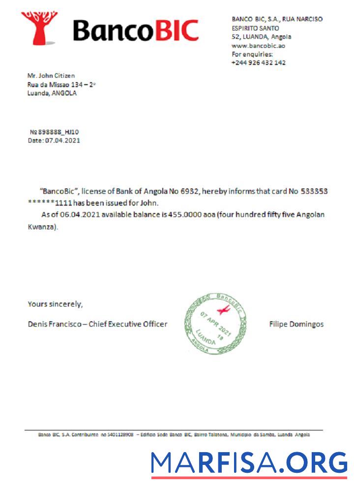 Realistic Angola Bancobic reference template